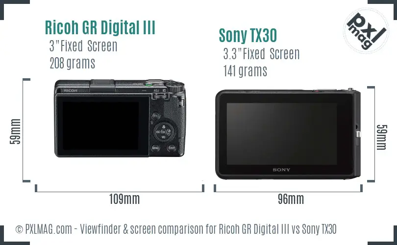 Ricoh GR Digital III vs Sony TX30 Screen and Viewfinder comparison