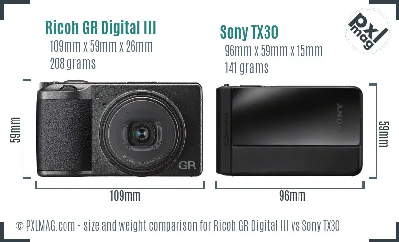 Ricoh GR Digital III vs Sony TX30 size comparison
