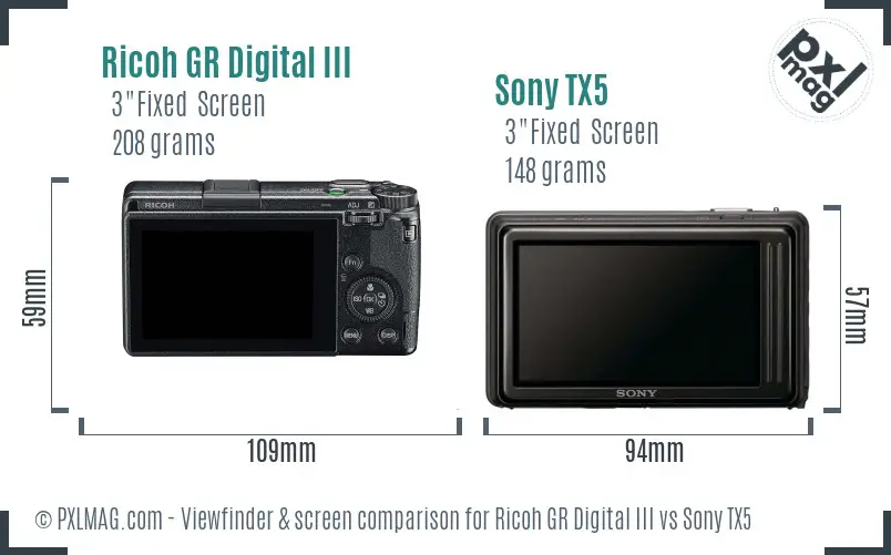 Ricoh GR Digital III vs Sony TX5 Screen and Viewfinder comparison