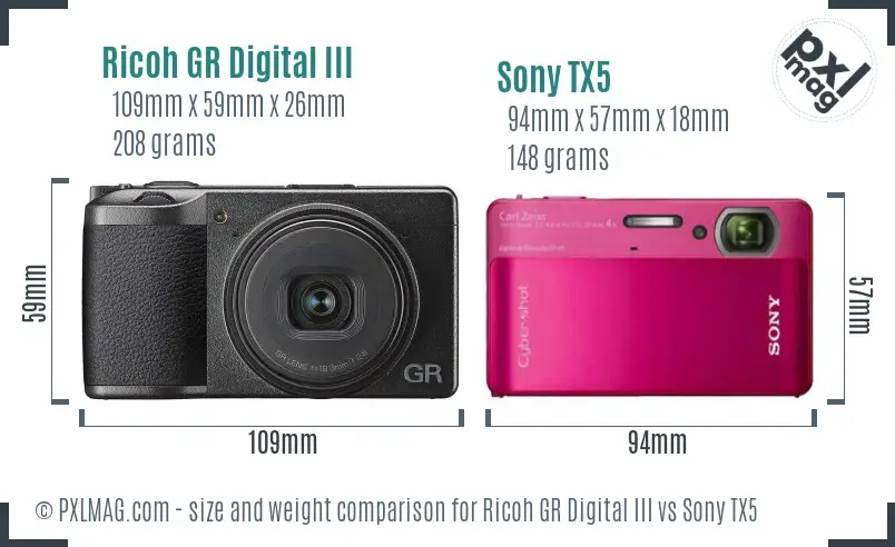 Ricoh GR Digital III vs Sony TX5 size comparison