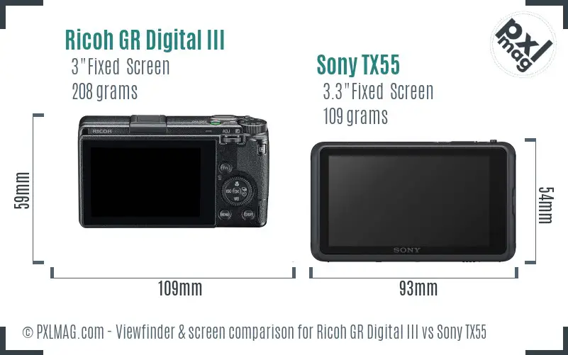 Ricoh GR Digital III vs Sony TX55 Screen and Viewfinder comparison