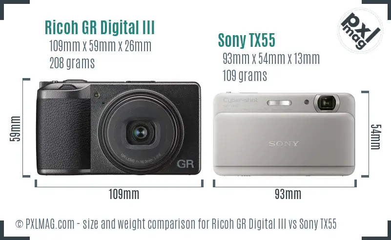 Ricoh GR Digital III vs Sony TX55 size comparison