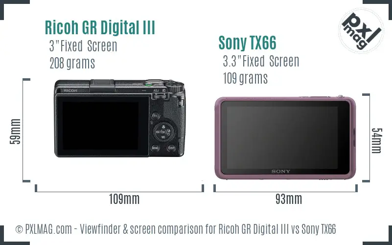 Ricoh GR Digital III vs Sony TX66 Screen and Viewfinder comparison