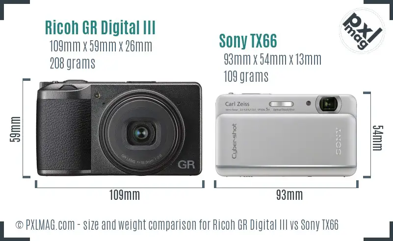 Ricoh GR Digital III vs Sony TX66 size comparison
