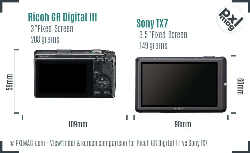 Ricoh GR Digital III vs Sony TX7 Screen and Viewfinder comparison