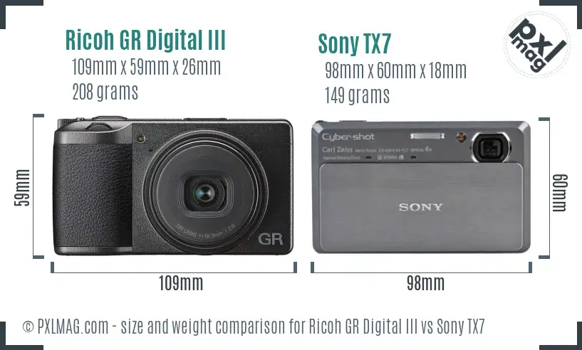 Ricoh GR Digital III vs Sony TX7 size comparison