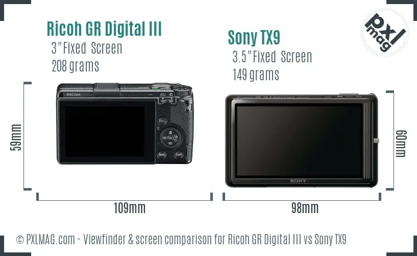 Ricoh GR Digital III vs Sony TX9 Screen and Viewfinder comparison