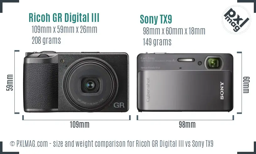 Ricoh GR Digital III vs Sony TX9 size comparison
