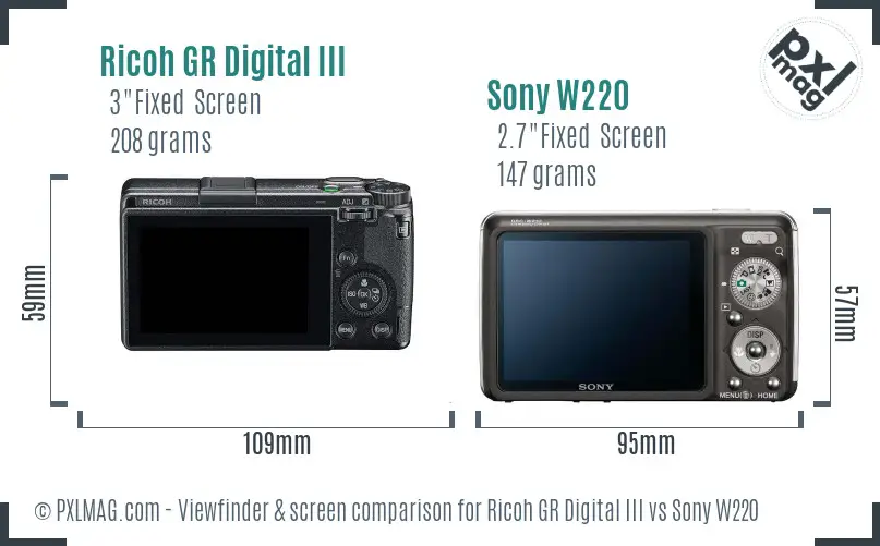 Ricoh GR Digital III vs Sony W220 Screen and Viewfinder comparison