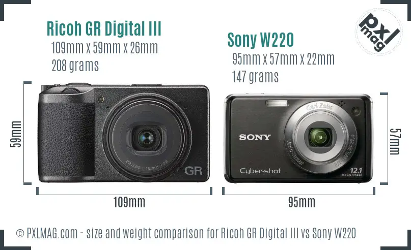 Ricoh GR Digital III vs Sony W220 size comparison