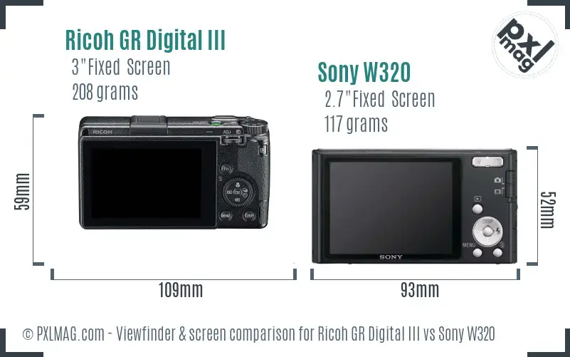 Ricoh GR Digital III vs Sony W320 Screen and Viewfinder comparison