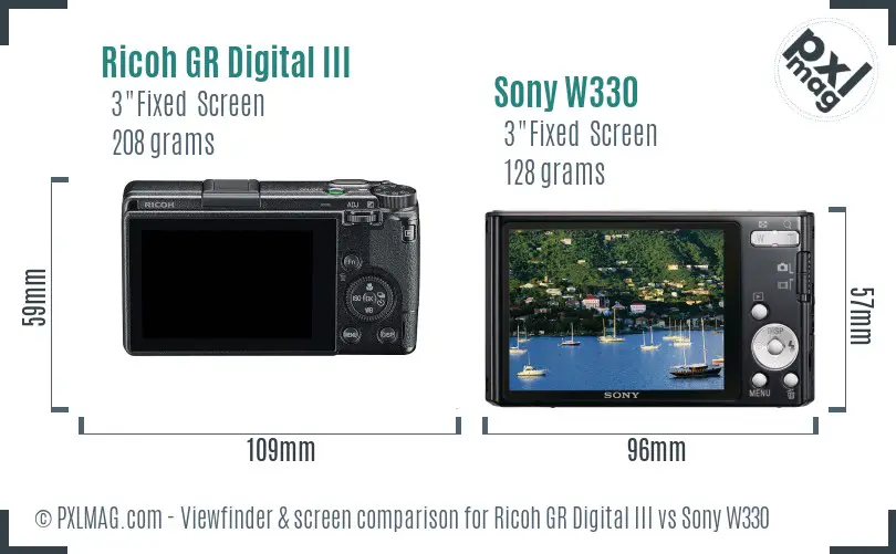 Ricoh GR Digital III vs Sony W330 Screen and Viewfinder comparison