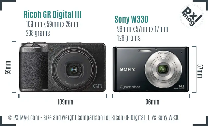 Ricoh GR Digital III vs Sony W330 size comparison