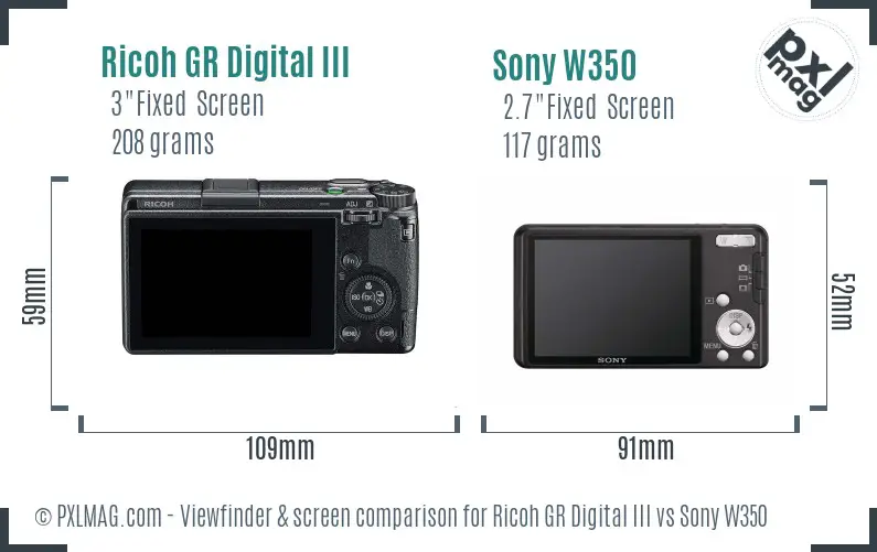 Ricoh GR Digital III vs Sony W350 Screen and Viewfinder comparison
