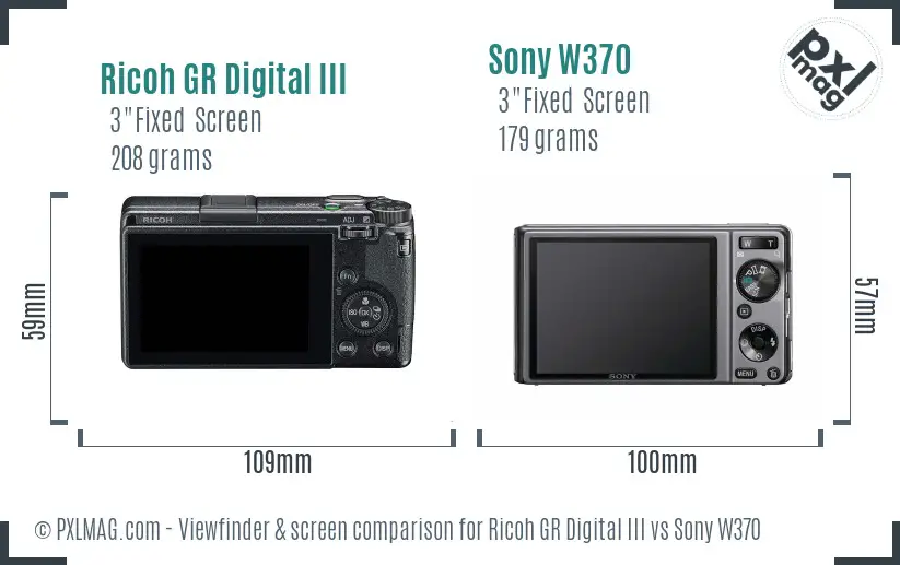 Ricoh GR Digital III vs Sony W370 Screen and Viewfinder comparison