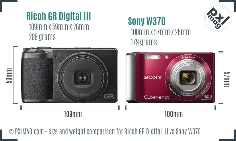 Ricoh GR Digital III vs Sony W370 size comparison