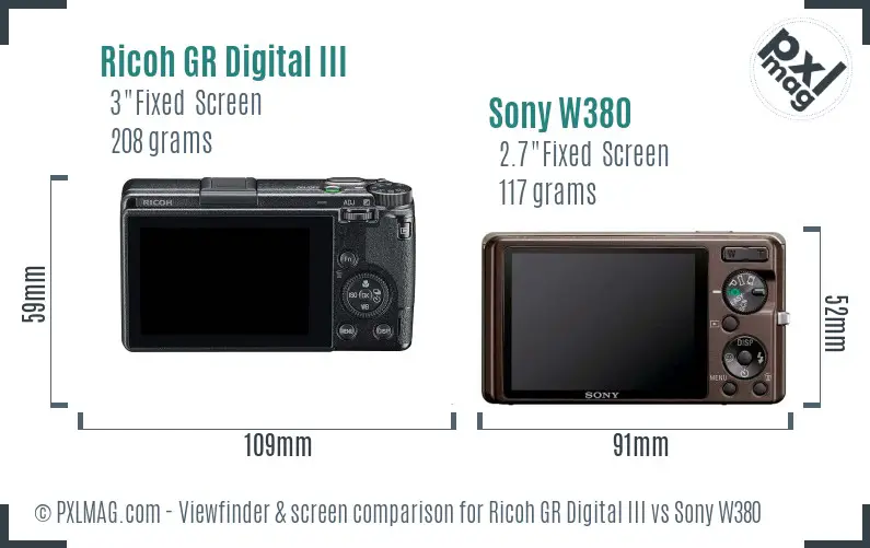 Ricoh GR Digital III vs Sony W380 Screen and Viewfinder comparison