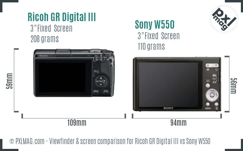 Ricoh GR Digital III vs Sony W550 Screen and Viewfinder comparison