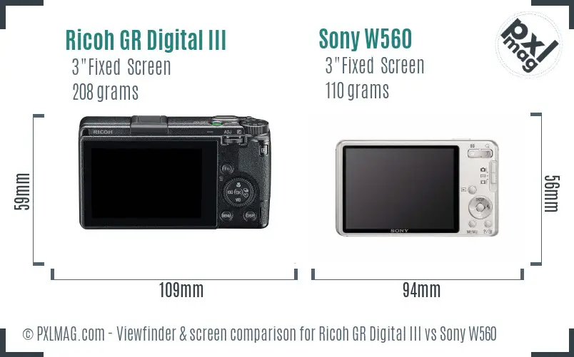 Ricoh GR Digital III vs Sony W560 Screen and Viewfinder comparison