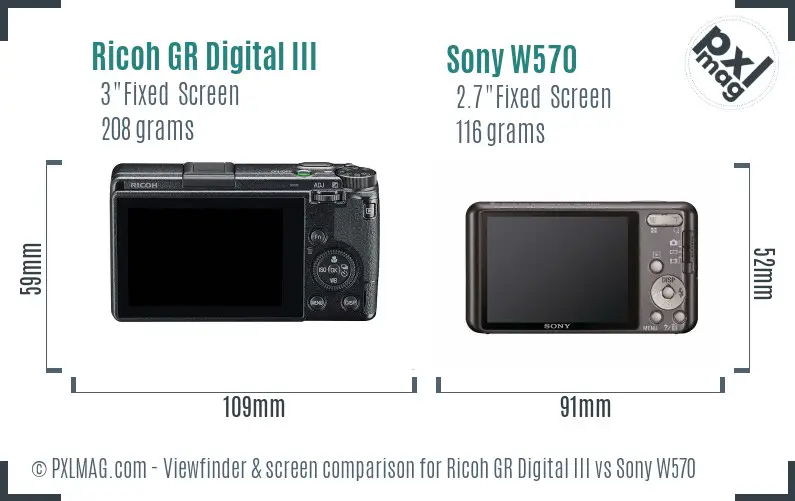 Ricoh GR Digital III vs Sony W570 Screen and Viewfinder comparison