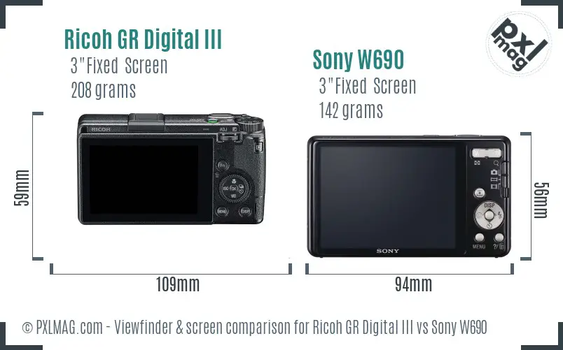 Ricoh GR Digital III vs Sony W690 Screen and Viewfinder comparison