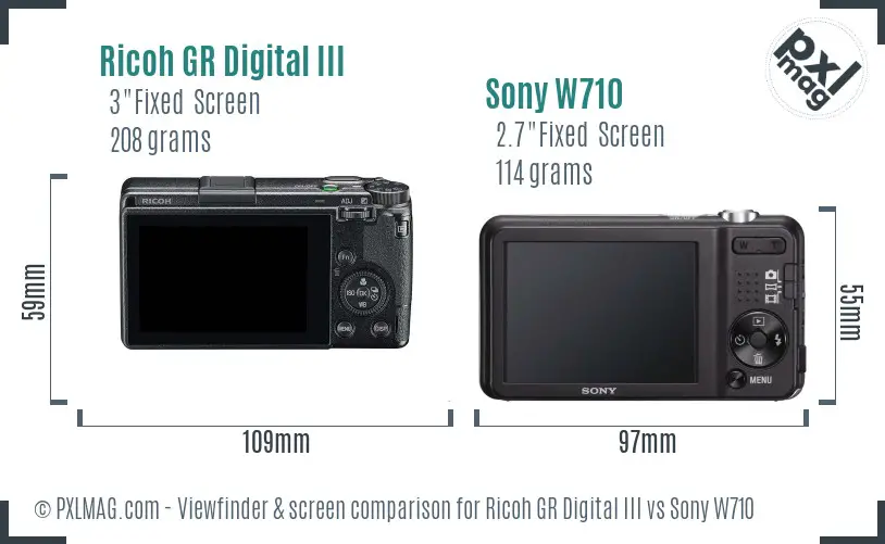 Ricoh GR Digital III vs Sony W710 Screen and Viewfinder comparison