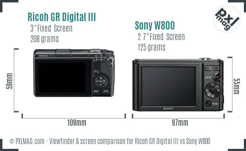 Ricoh GR Digital III vs Sony W800 Screen and Viewfinder comparison