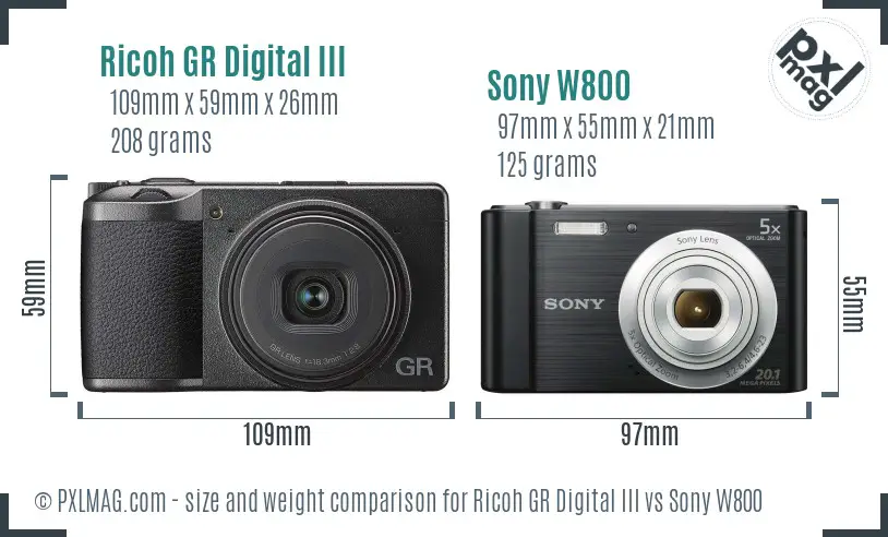 Ricoh GR Digital III vs Sony W800 size comparison
