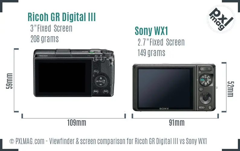 Ricoh GR Digital III vs Sony WX1 Screen and Viewfinder comparison