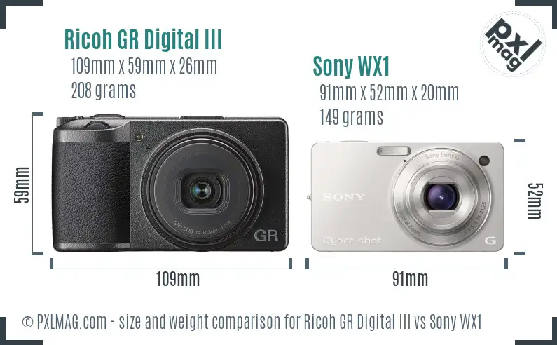 Ricoh GR Digital III vs Sony WX1 size comparison