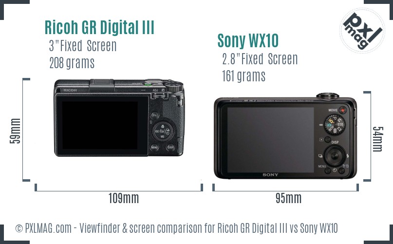 Ricoh GR Digital III vs Sony WX10 Screen and Viewfinder comparison