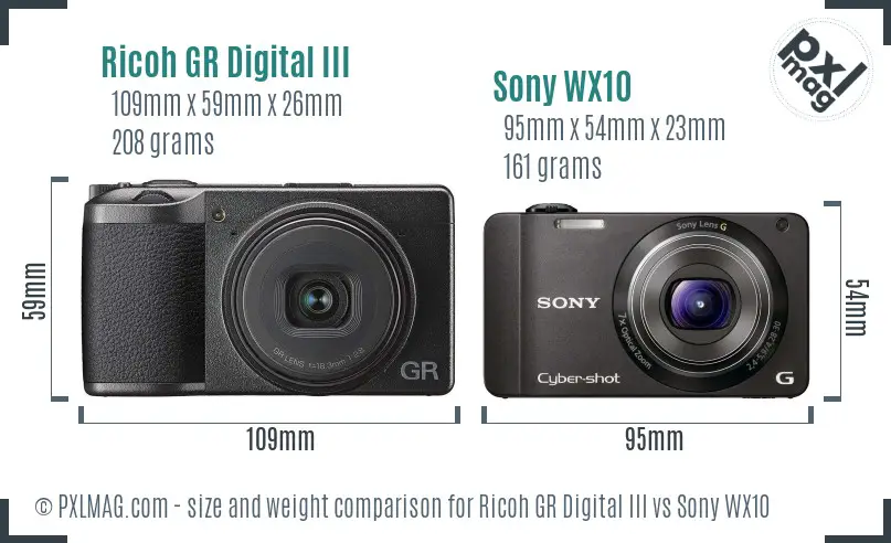 Ricoh GR Digital III vs Sony WX10 size comparison