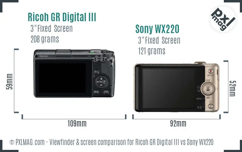 Ricoh GR Digital III vs Sony WX220 Screen and Viewfinder comparison