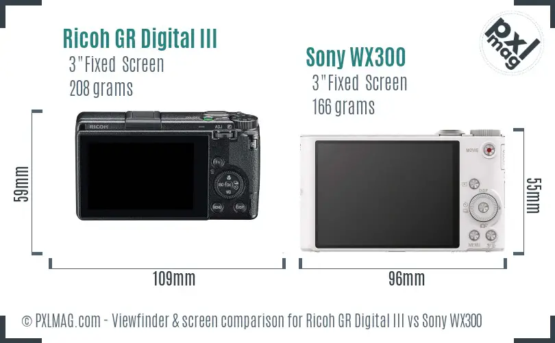 Ricoh GR Digital III vs Sony WX300 Screen and Viewfinder comparison