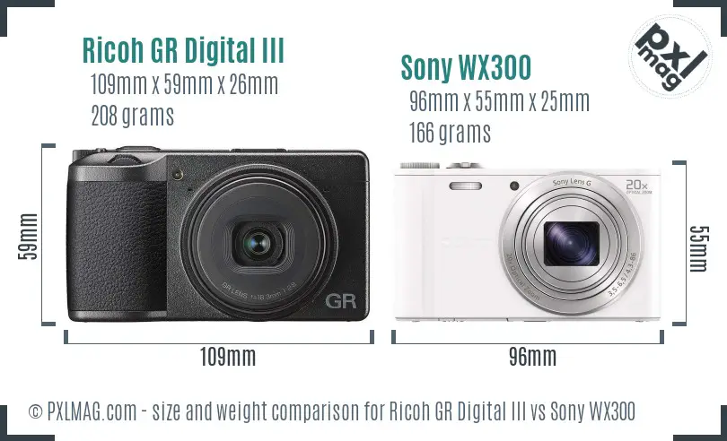 Ricoh GR Digital III vs Sony WX300 size comparison