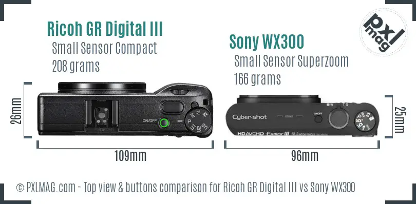 Ricoh GR Digital III vs Sony WX300 top view buttons comparison