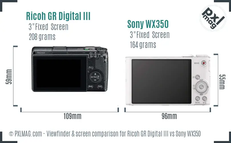 Ricoh GR Digital III vs Sony WX350 Screen and Viewfinder comparison