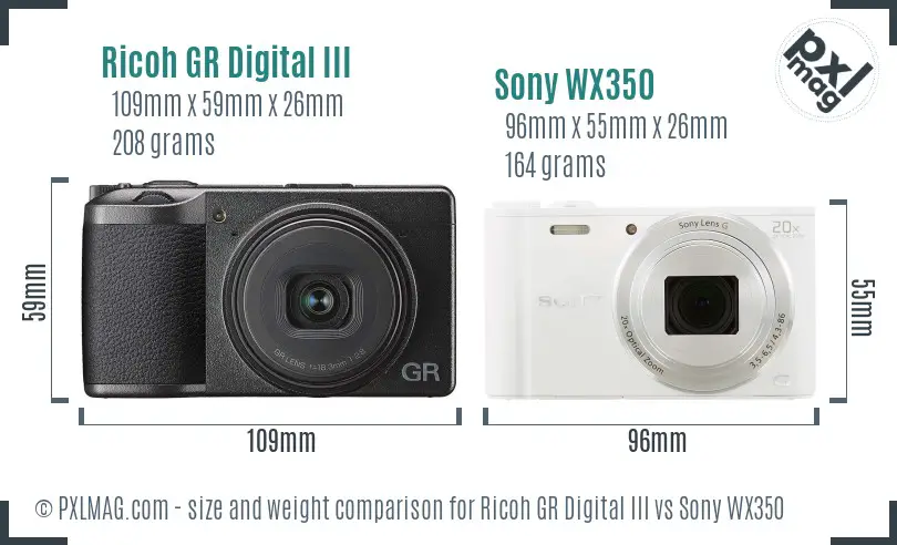 Ricoh GR Digital III vs Sony WX350 size comparison