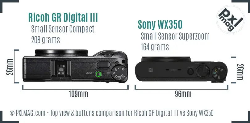 Ricoh GR Digital III vs Sony WX350 top view buttons comparison