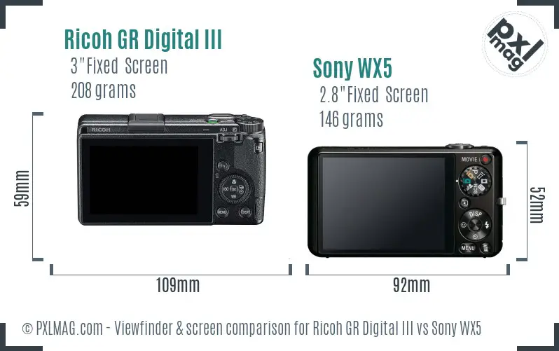 Ricoh GR Digital III vs Sony WX5 Screen and Viewfinder comparison