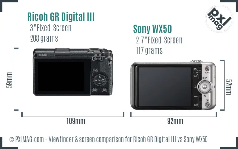 Ricoh GR Digital III vs Sony WX50 Screen and Viewfinder comparison