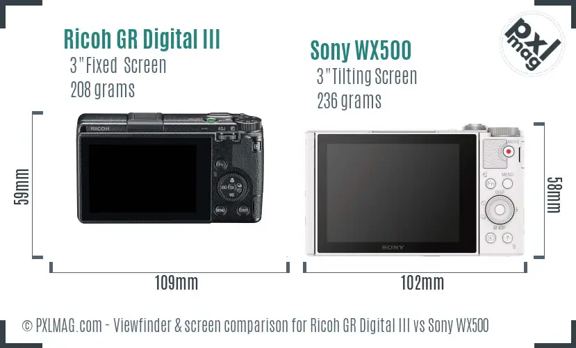 Ricoh GR Digital III vs Sony WX500 Screen and Viewfinder comparison