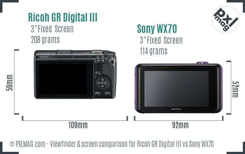 Ricoh GR Digital III vs Sony WX70 Screen and Viewfinder comparison