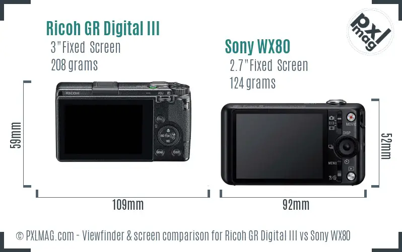 Ricoh GR Digital III vs Sony WX80 Screen and Viewfinder comparison