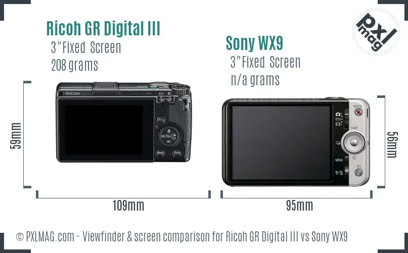 Ricoh GR Digital III vs Sony WX9 Screen and Viewfinder comparison
