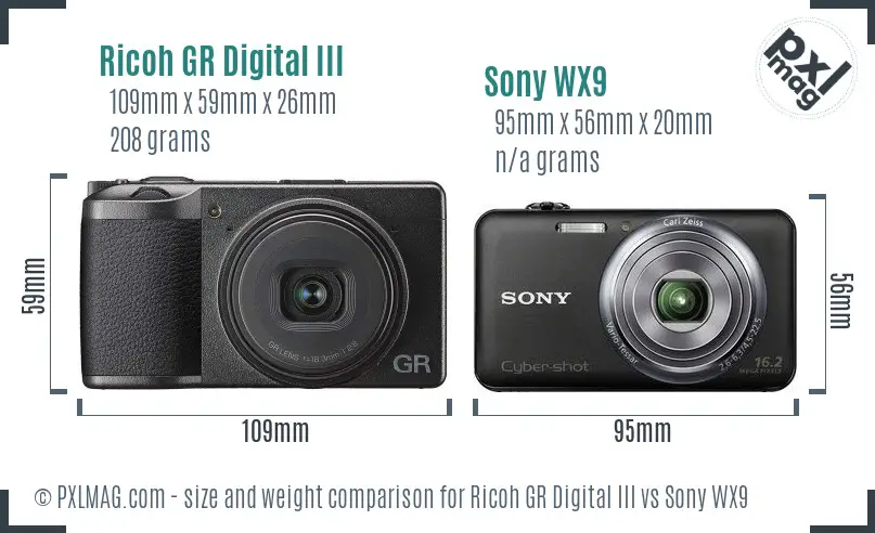 Ricoh GR Digital III vs Sony WX9 size comparison