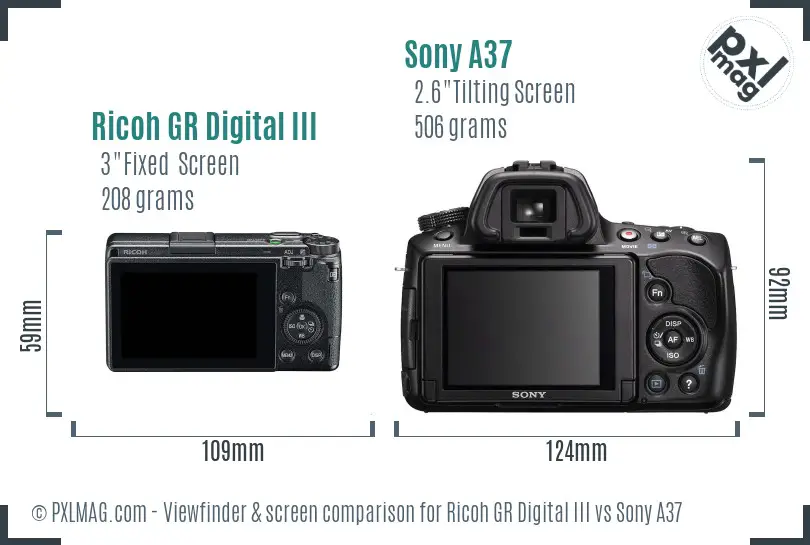 Ricoh GR Digital III vs Sony A37 Screen and Viewfinder comparison