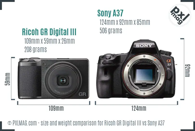 Ricoh GR Digital III vs Sony A37 size comparison