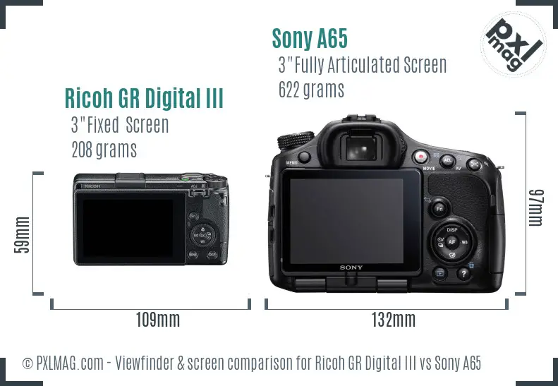 Ricoh GR Digital III vs Sony A65 Screen and Viewfinder comparison