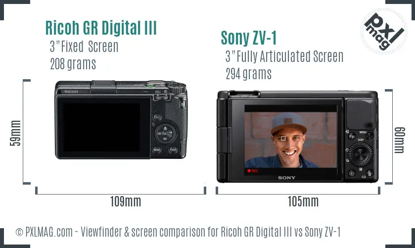 Ricoh GR Digital III vs Sony ZV-1 Screen and Viewfinder comparison